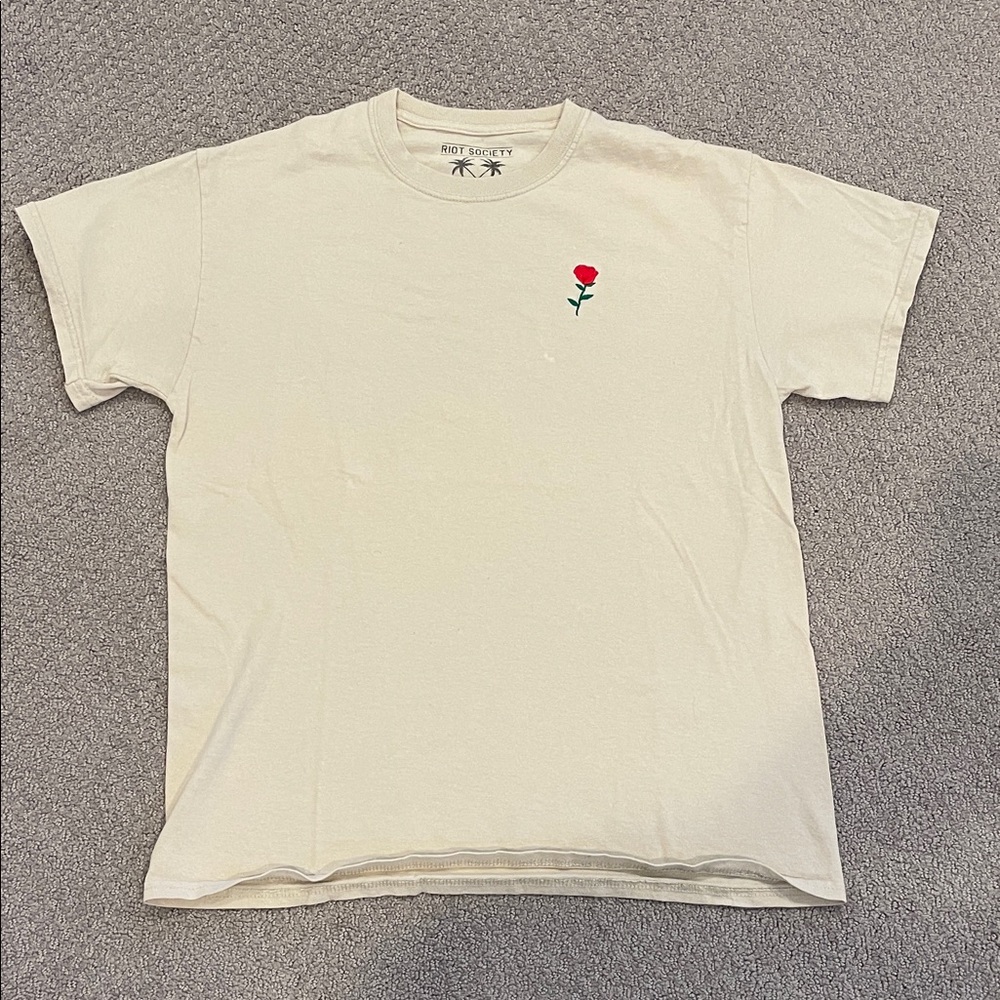 Riot Society Cream Tee with Red Rose